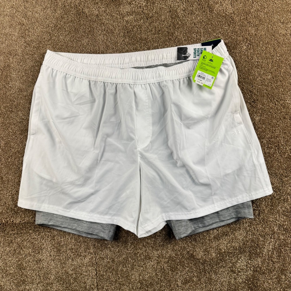 DSG Mens Agility 2-in-1 Shorts White Gray XL 5 Inch Inseam DAM13107HL NEW